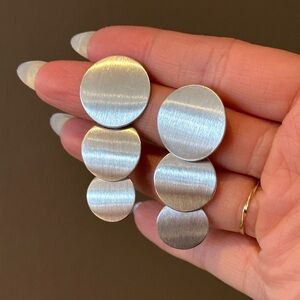 Brushed Silver Triple Disc Drop Earrings - Women Jewelry